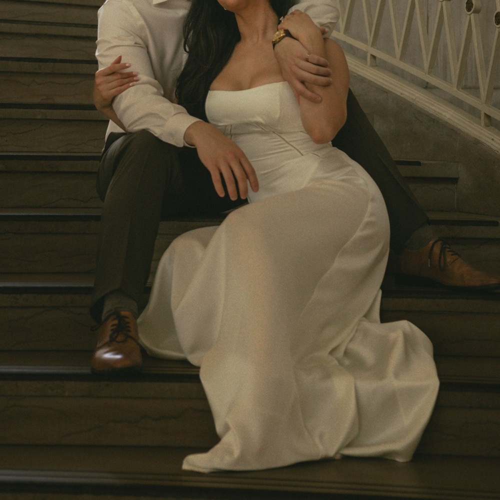 House of CB Anabella Satin Lace-Up Gown Ivory - Picture 6 of 8